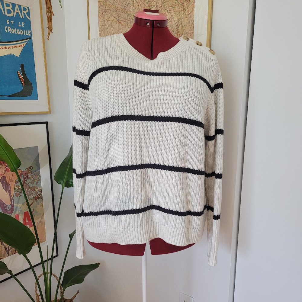 Joe Fresh Women’s XL Breton Knit Sweater with Button Detail